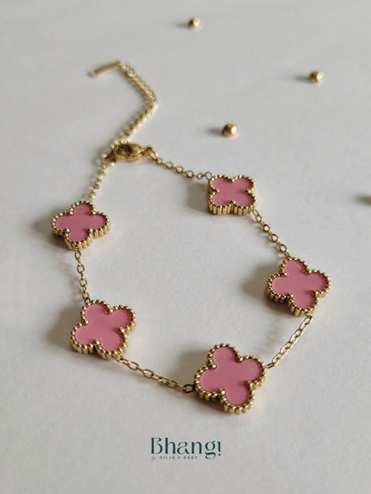 Pink Clover Charm Bracelet