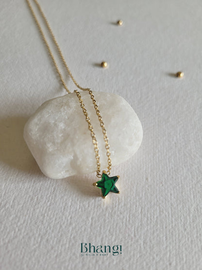 Minimalist Star Necklace- Green