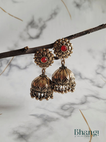 Floral Jhumki with Stone