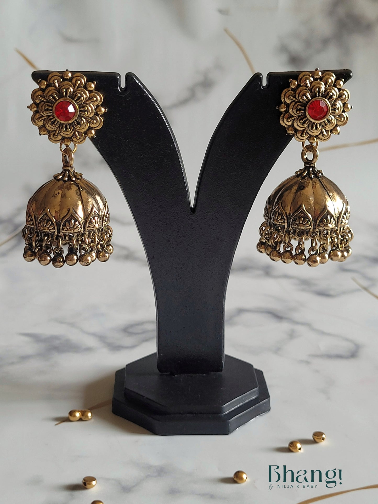 Floral Jhumki with Stone