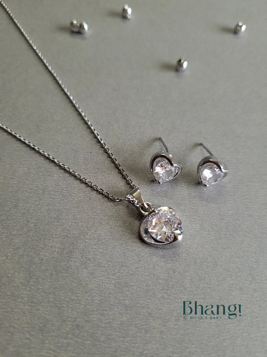 Bhangi Silver Heart Necklace and Earrings Set