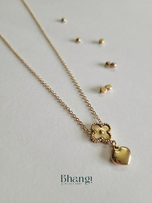 Clover with Heart Pendant Necklace