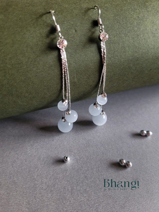 Bhangi Silver Tassel Drop Earrings with Crystal Accents