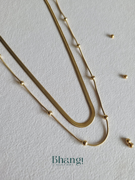 Layered Chain Necklace with Beaded Accents