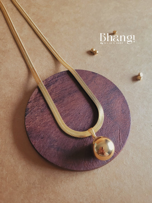 Gold-Tone Herringbone Chain Necklace with Sphere Pendant