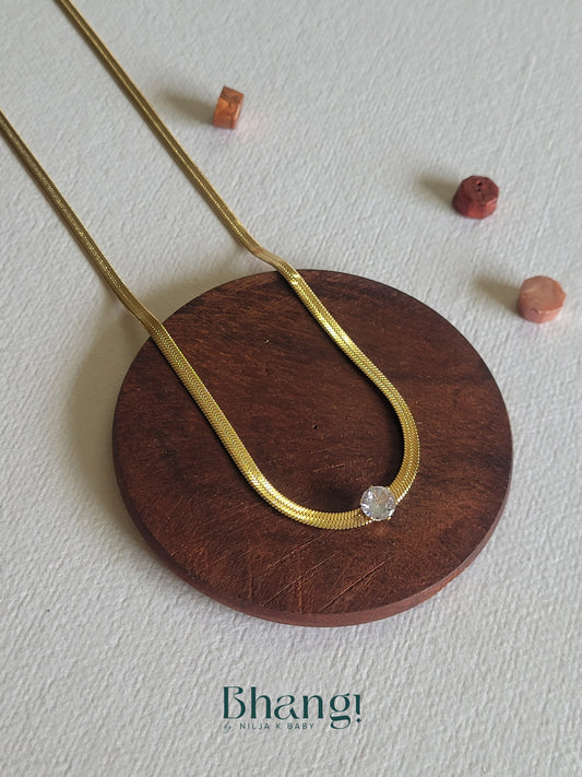 Herringbone Chain with Crystal Accent Necklace
