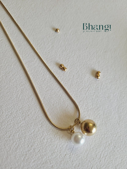 Gold-Tone Pearl and Ball Pendant Necklace