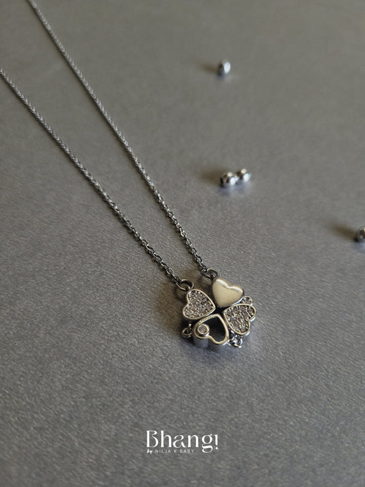 Silver Interlocking Hearts Necklace with Crystals