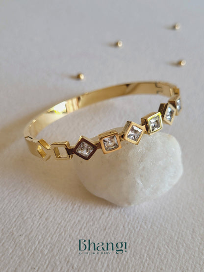 Geometric Bangle with Crystal Accents