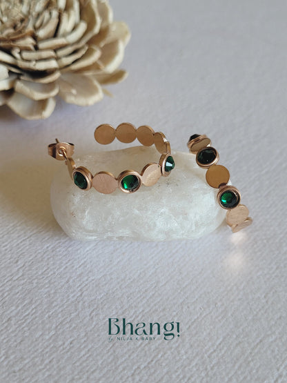 Rose Gold Emerald Green Hoop Earrings