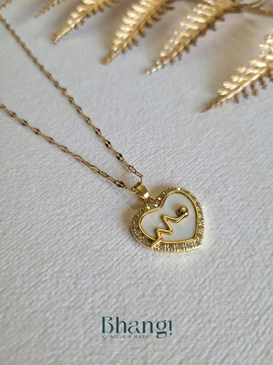 Gold-Tone Heartbeat with Heart Pendant Necklace