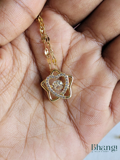 Gold-Tone Starburst Heart Pendant Necklace