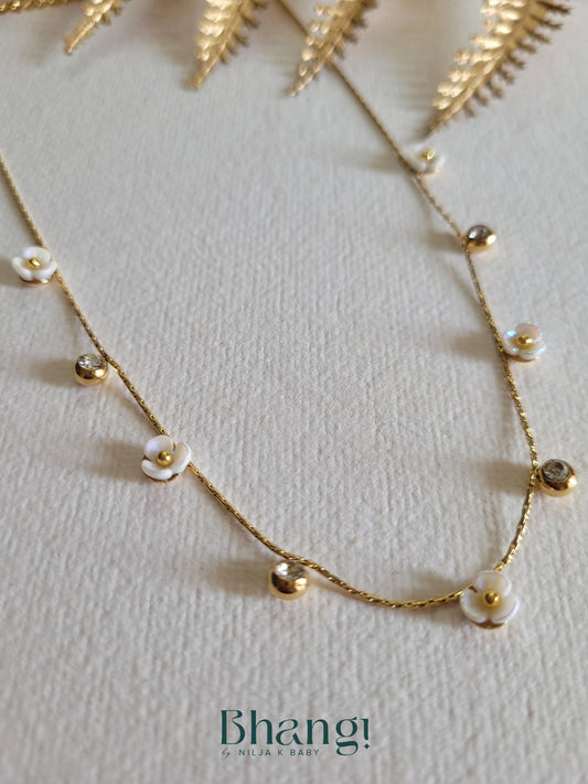 Gold-Tone Flower and Crystal Necklace