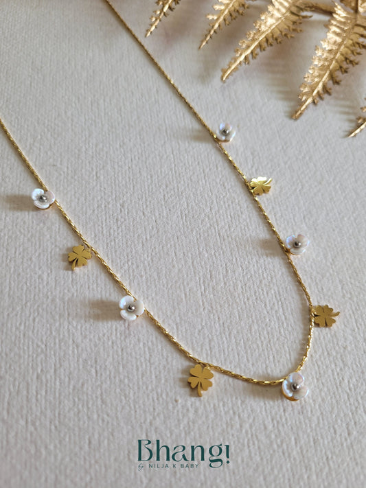 Gold-Tone Delicate Clover and Flower Necklace