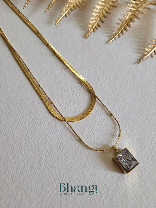 Gold-Tone Layered Necklace with Crystal Pendant