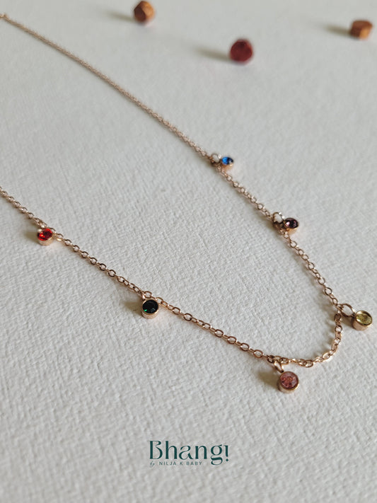 Rose Gold Delicate Gemstone Chain Necklace