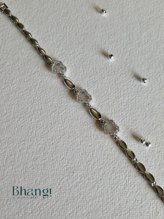 Silver-Tone Crystal Heart Link Bracelet