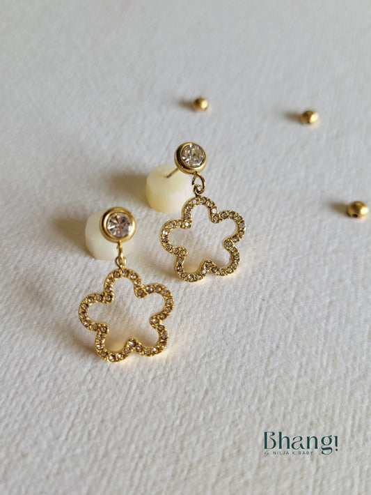 Gold-Tone Crystal Flower Drop Earrings