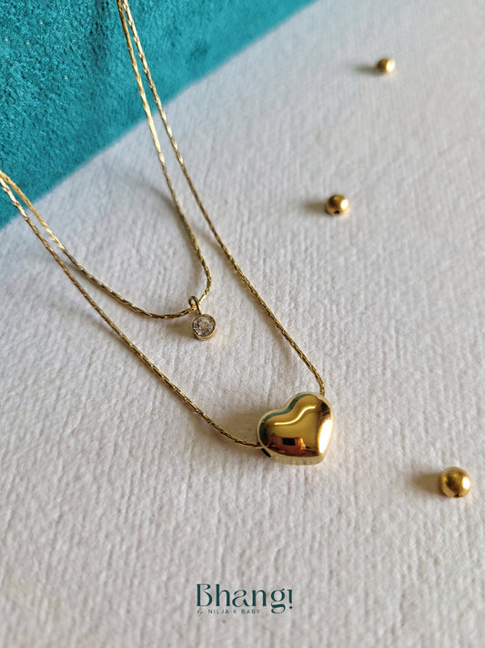 Layered Heart Necklace with Crystal Detail