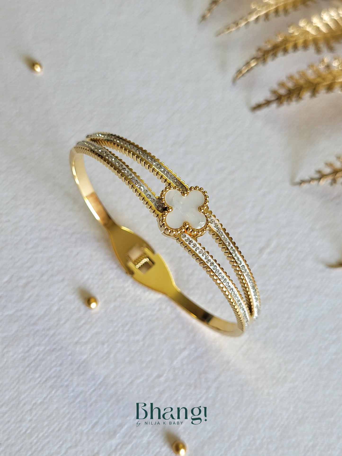 Mother-of-Pearl and Crystal Clover Bangle