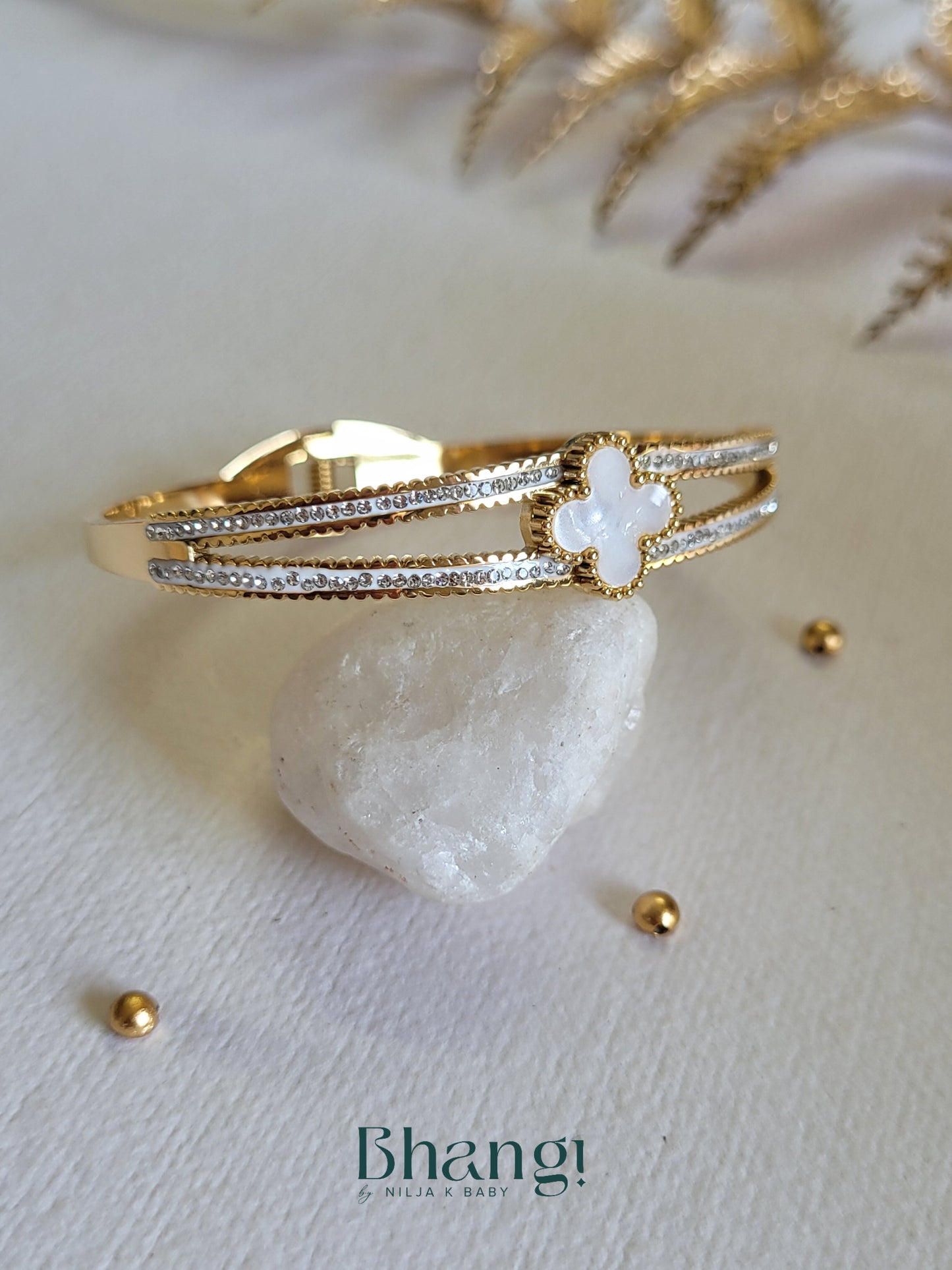 Mother-of-Pearl and Crystal Clover Bangle