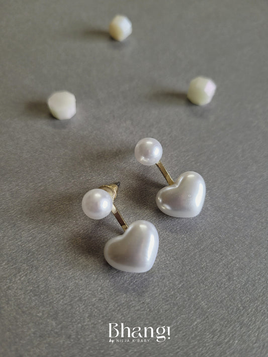 Pearl & Heart Stud Earrings