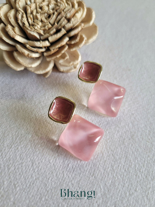 Rose & Mauve Square Drop Earrings