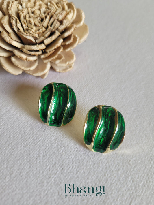 Green Enamel Swirl Stud Earrings