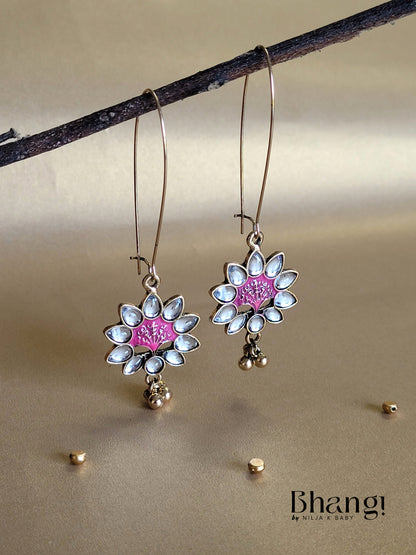 Flower Drop Earrings with Color Accent