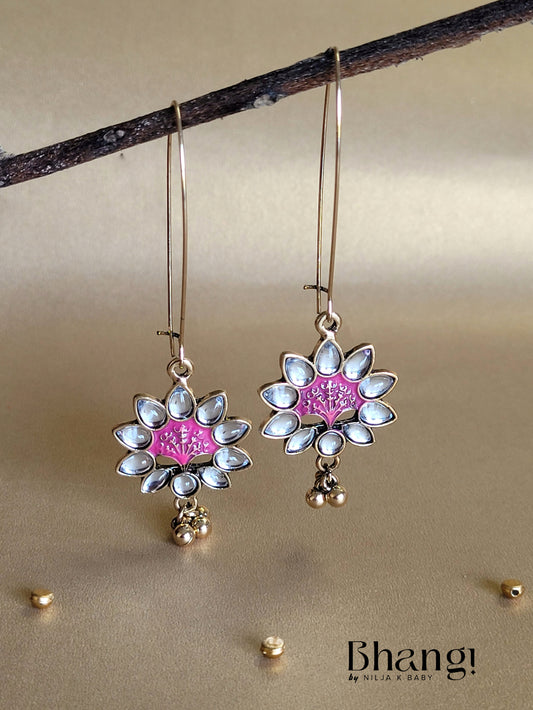 Flower Drop Earrings with Color Accent