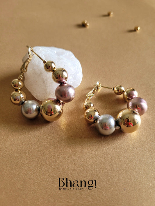 Multi-Tone Beaded Hoop Earrings