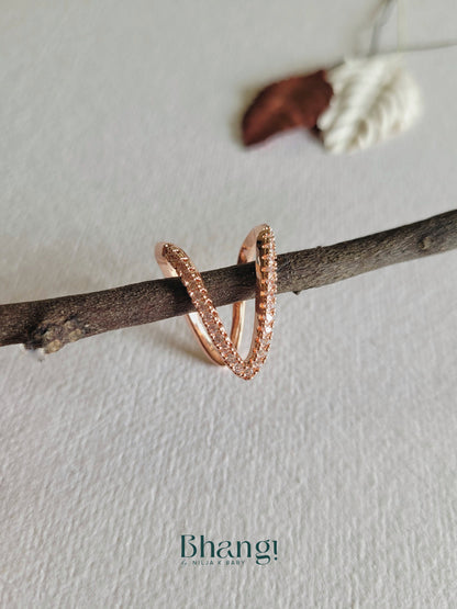 Rose Gold V-Shape Crystal Open Ring