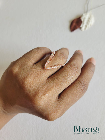 Rose Gold V-Shape Crystal Open Ring
