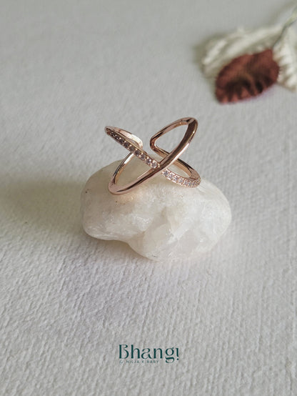 Rose Gold Crisscross Crystal Open Ring