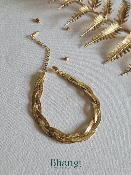 Golden Braided Herringbone Bracelet