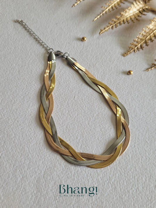 Mixed Metal Herringbone Twist Bracelet