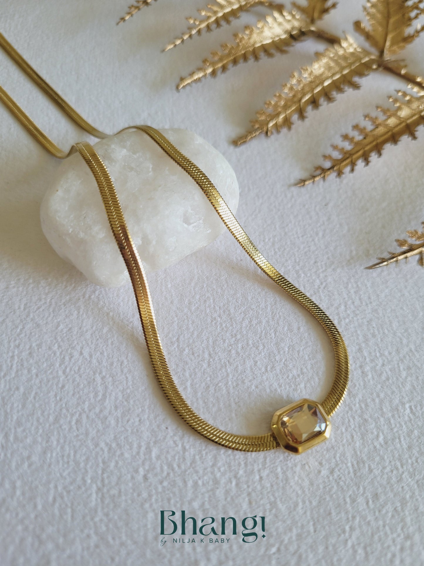 Golden Herringbone Square Pendant