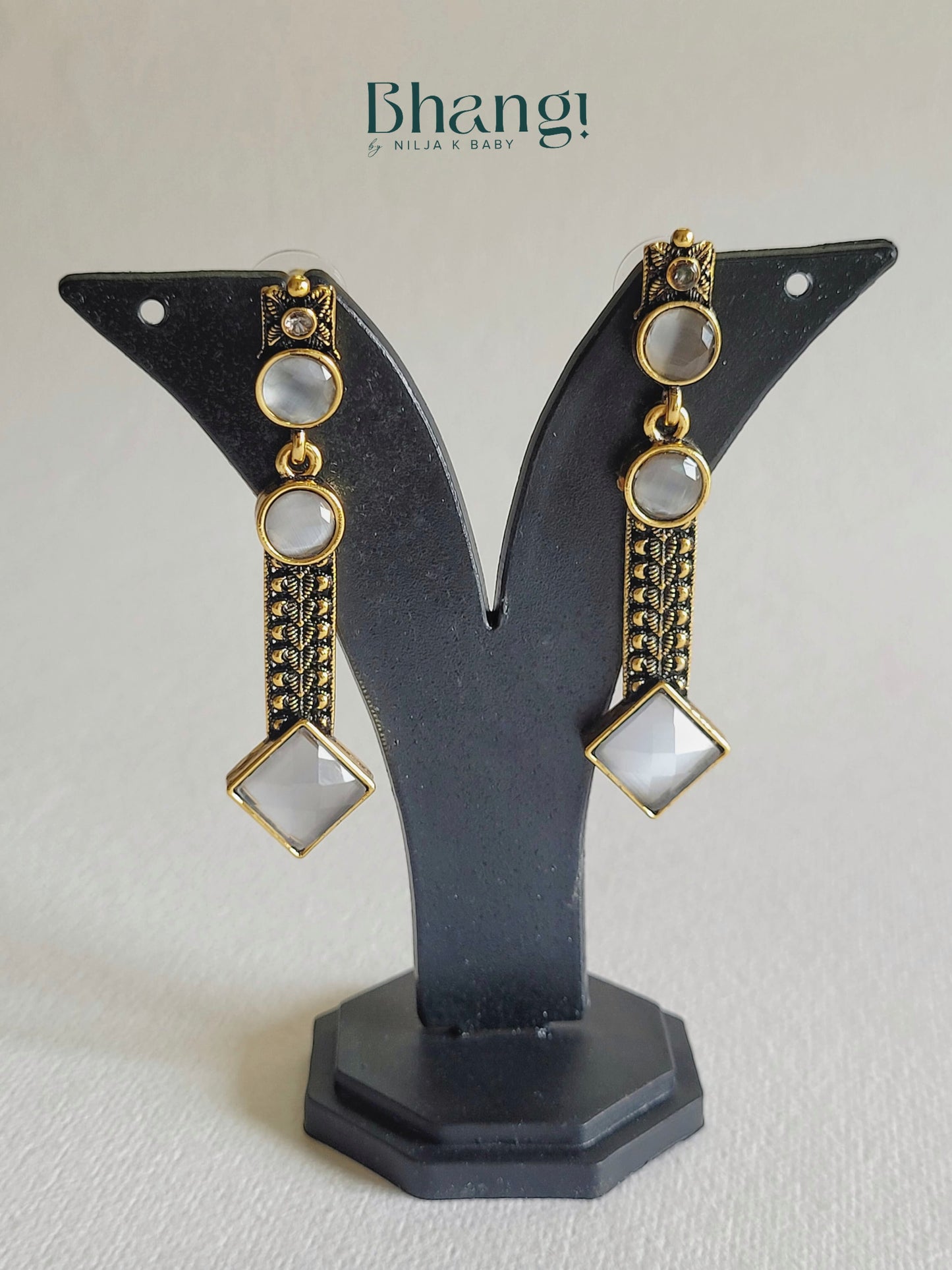 Geometric Stone Drop Earrings