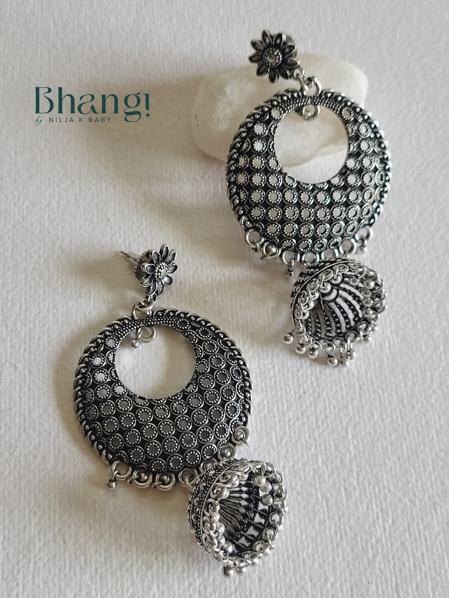 Oxidized Silver Ethnic Earrings