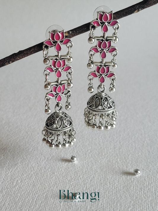 Earring Lotus Jhumka Earrings - Pink