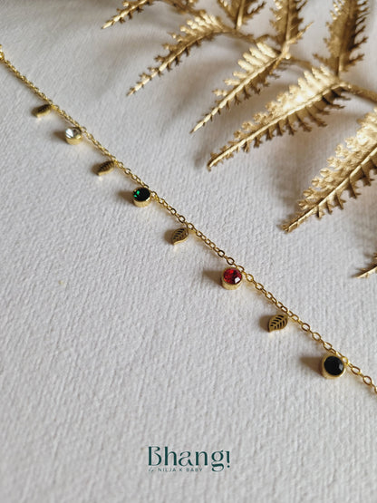 Golden Leaf & Gem Charm Bracelet