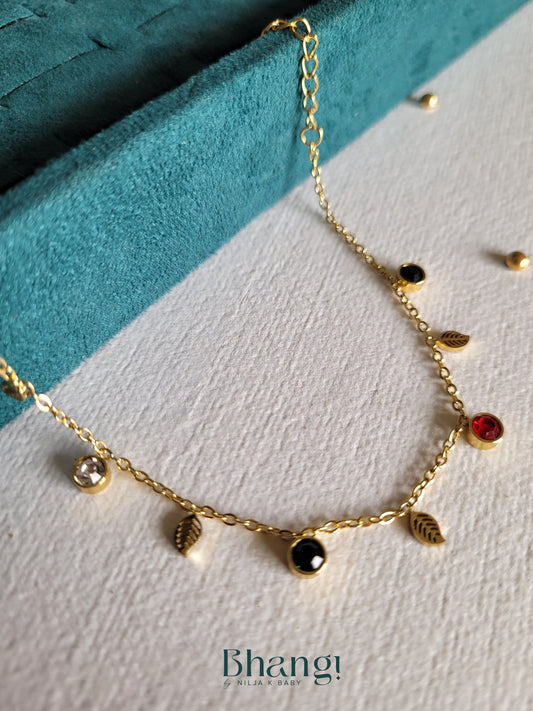 Golden Leaf & Gem Charm Bracelet