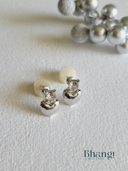 Silver Dewdrop Heart Studs