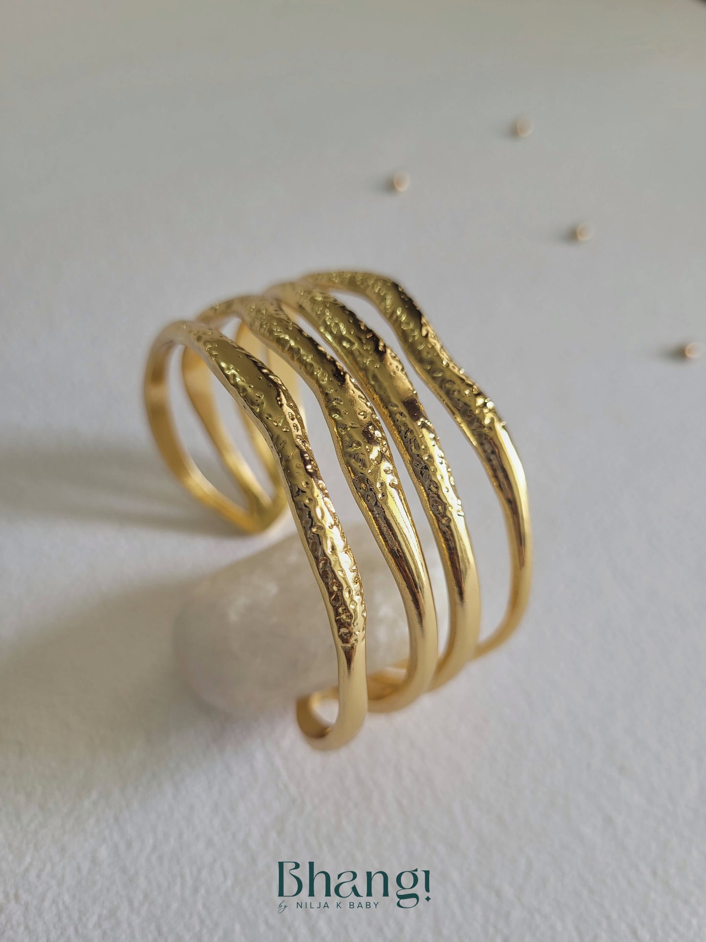 Textured Wave Cuff Bangle – Gold Finish