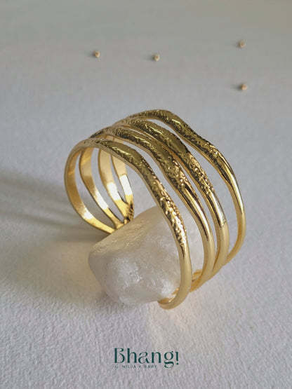 Textured Wave Cuff Bangle – Gold Finish