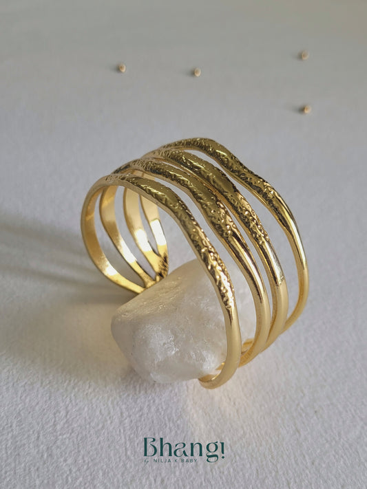 Textured Wave Cuff Bangle – Gold Finish