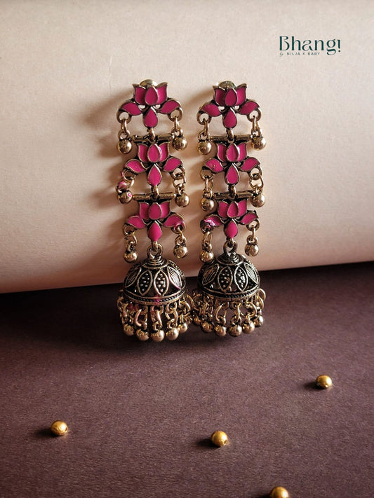 Pink Lotus Jhumkas