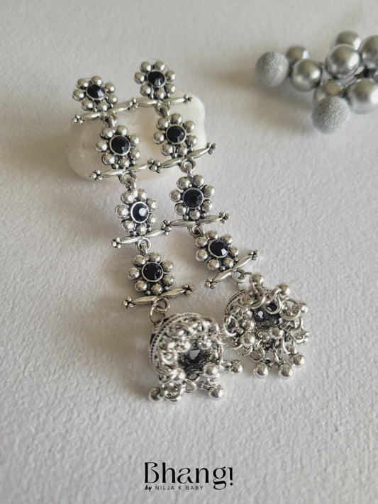 Silver Color Gemstone long Jhumka Earrings