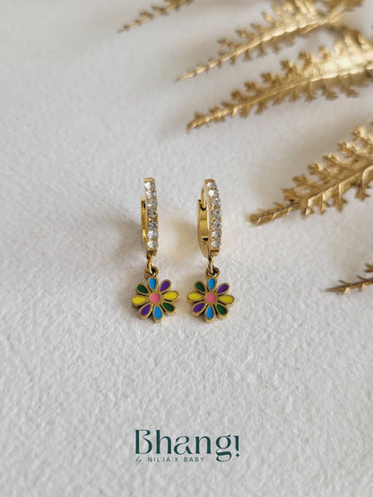 Rainbow Daisy Huggie Earrings