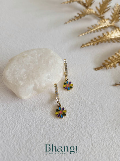 Rainbow Daisy Huggie Earrings